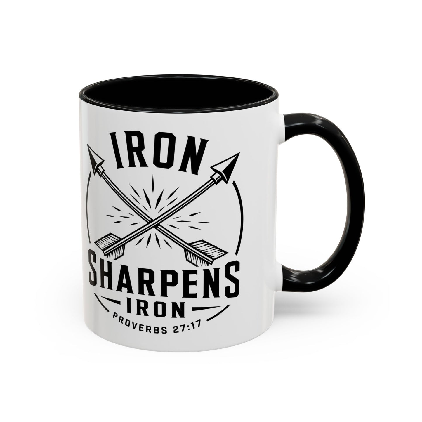 Iron Sharpens Iron Arrows Accent Mug — Faith Coffee Cup | Proverbs 27:17