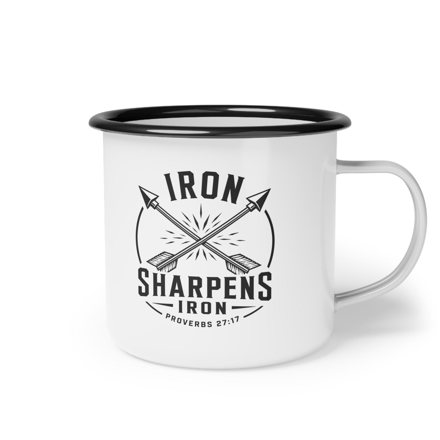 Iron Sharpens Iron Arrows Enamel Camp Cup — Rustic Outdoor Mug | 12oz