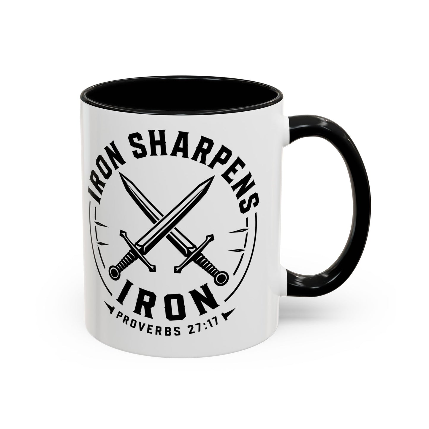 Iron Sharpens Iron Swords Accent Mug — Faith Coffee Cup | Proverbs 27:17