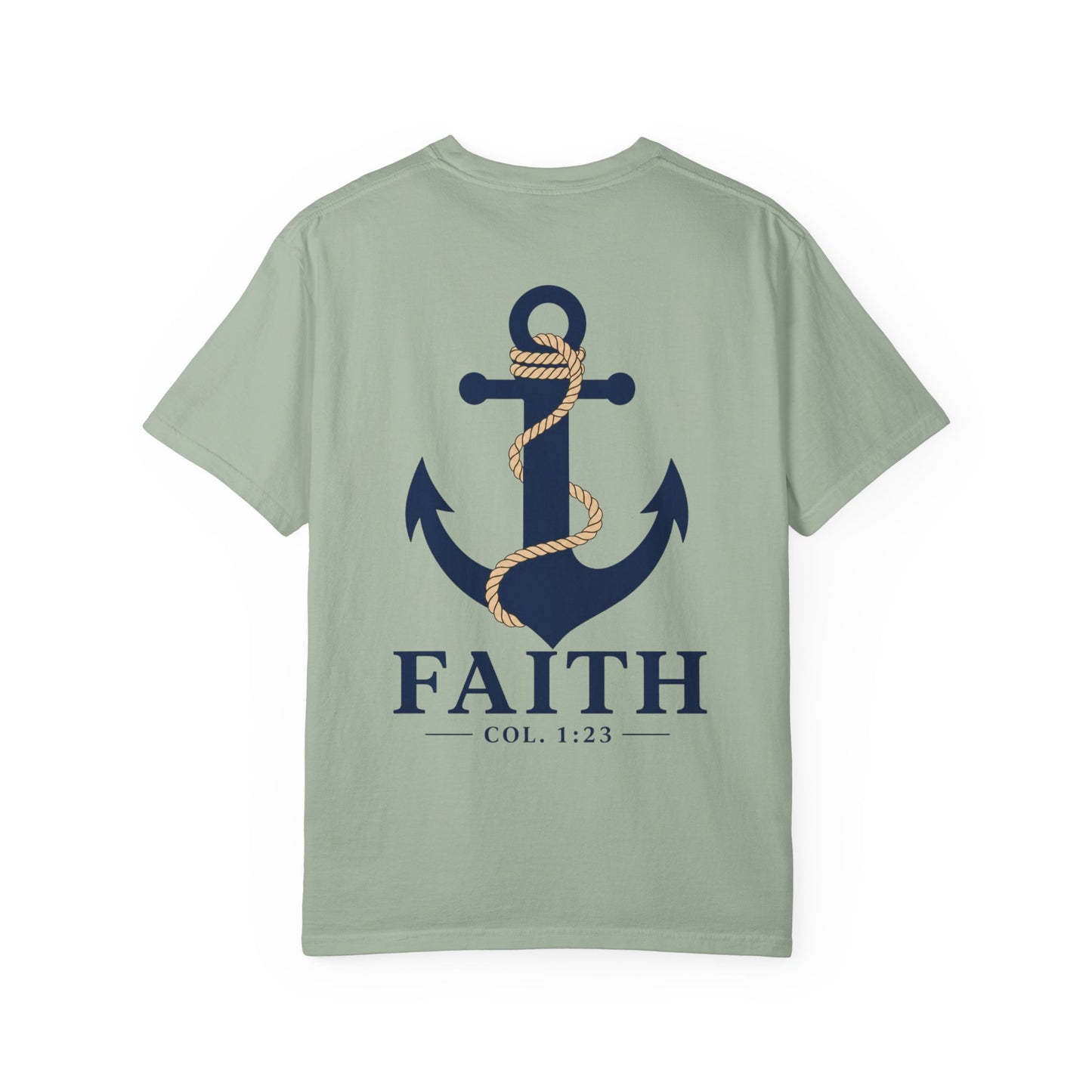 Faith Anchor T‑Shirt — Nautical Anchor Graphic with "FAITH" & Col. 1:23