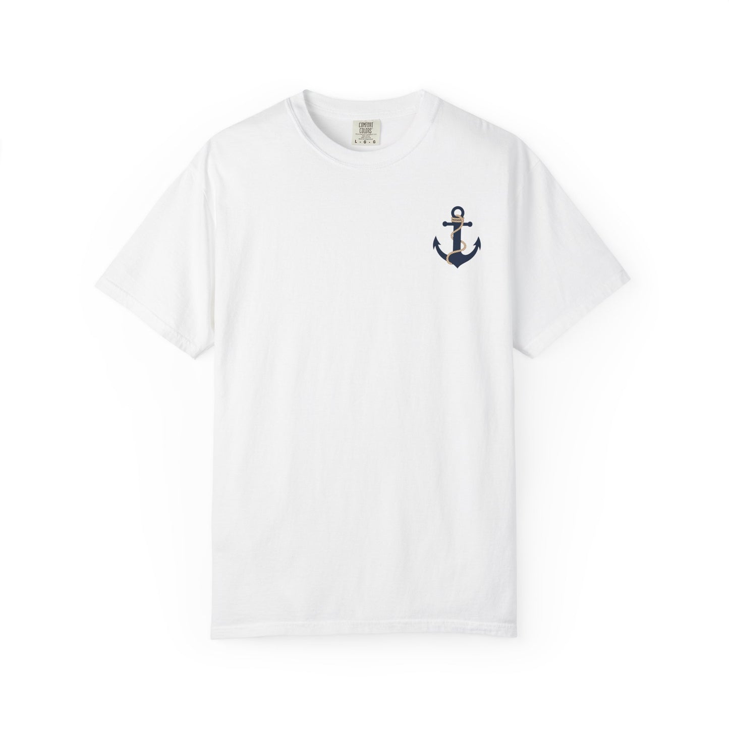Anchored Love T-Shirt — Nautical "LOVE" Anchor with Rope, Romans 8:39 Faith Tee