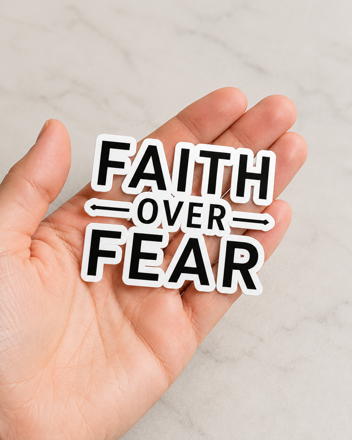 Faith Over Fear Sticker — Minimalist Black & White Kiss-Cut Decal