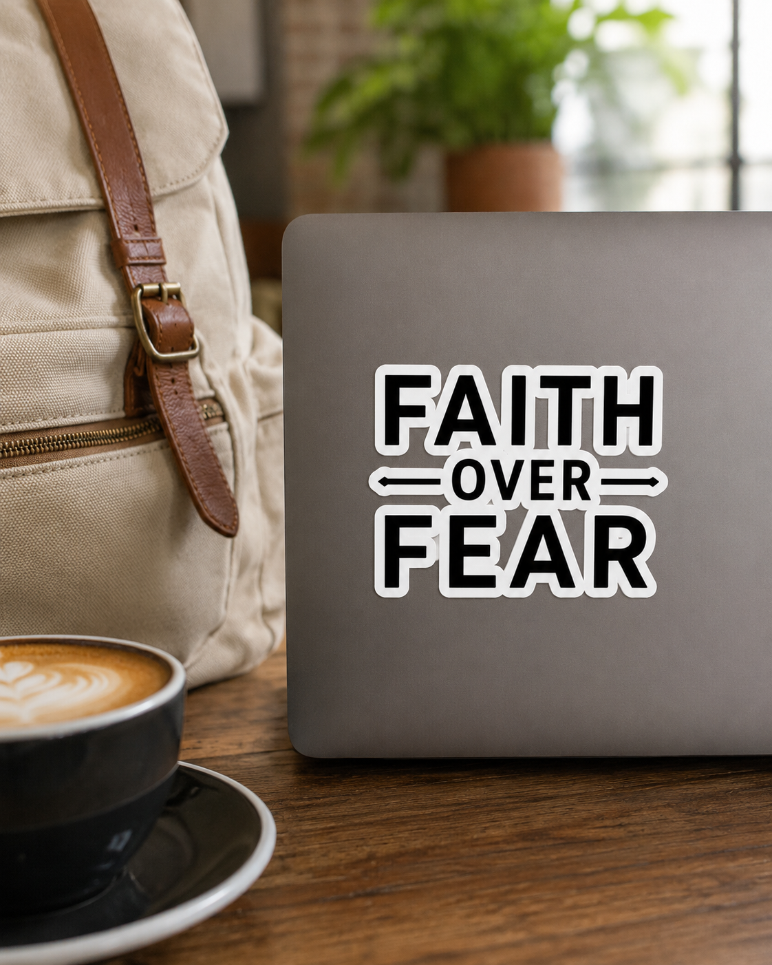 Faith Over Fear Sticker — Minimalist Black & White Kiss-Cut Decal