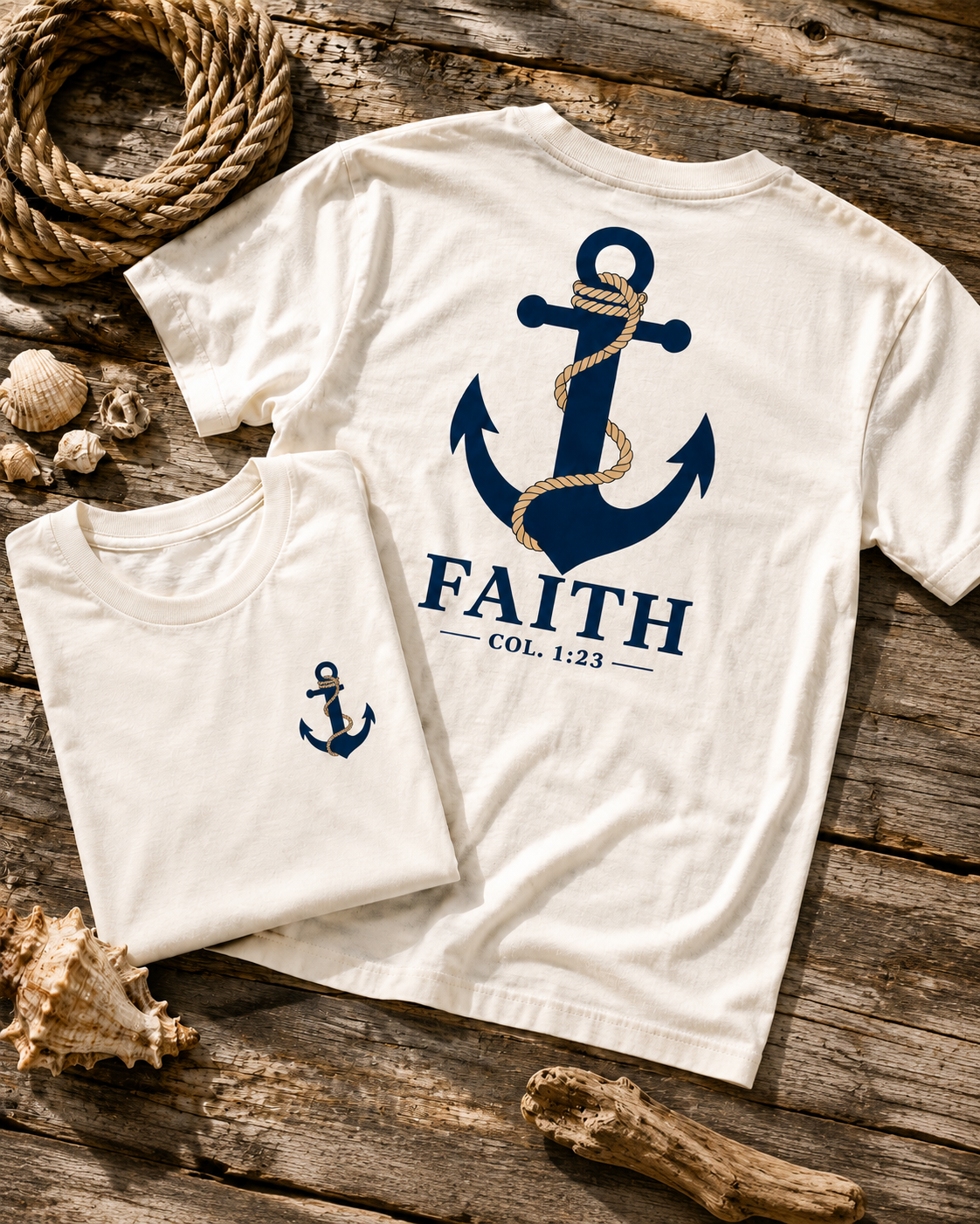 Faith Anchor T‑Shirt — Nautical Anchor Graphic with "FAITH" & Col. 1:23