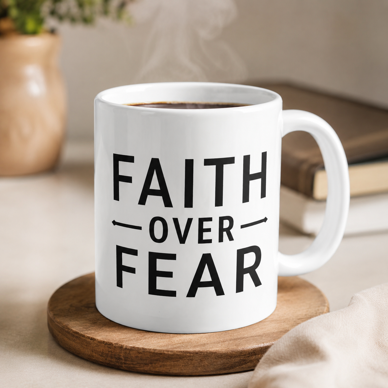 Faith Over Fear White Mug — Inspirational Ceramic Coffee Cup | 11oz