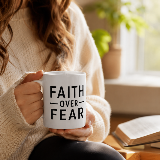 Faith Over Fear White Mug — Inspirational Ceramic Coffee Cup | 11oz