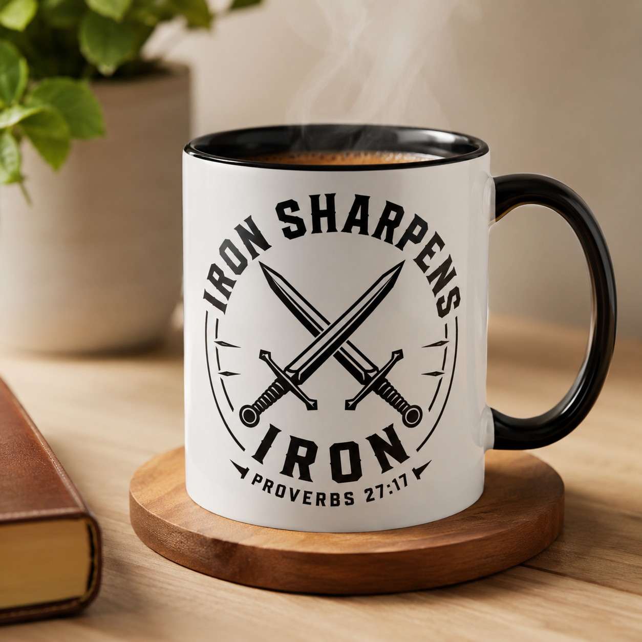 Iron Sharpens Iron Swords Accent Mug — Faith Coffee Cup | Proverbs 27:17
